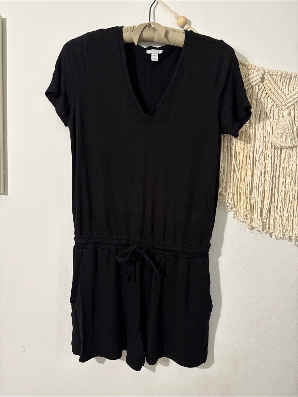 Daily Ritual Supersoft Terry Short-Sleeve V-Neck Romper Black Medium